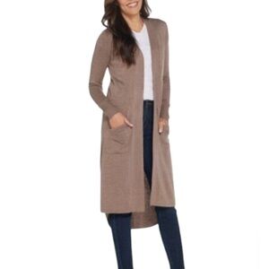 Agnes & Dora Duster Long Cardigan Open Front Knit Sweater Oatmeal Front